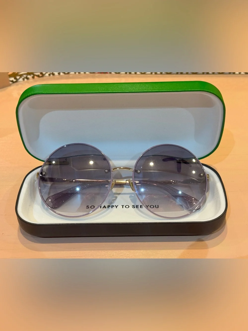 Kate Spade ABIA/F/S8079O Round Sunglasses Gold Glitter Frame Gray Gradient Lens.
